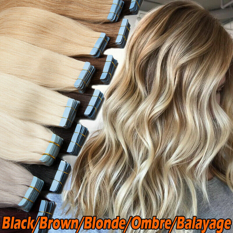 Tape In Real Human Hair Extensions Invisible Skin Wefts Adhesive Tape-ins Hair