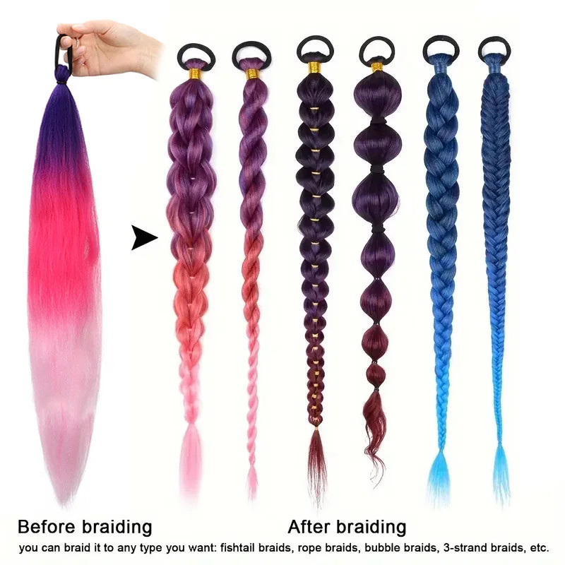 Synthetic Ombre Elastic Band Ponytail Hair Extension DIY Twist Braid for Women
