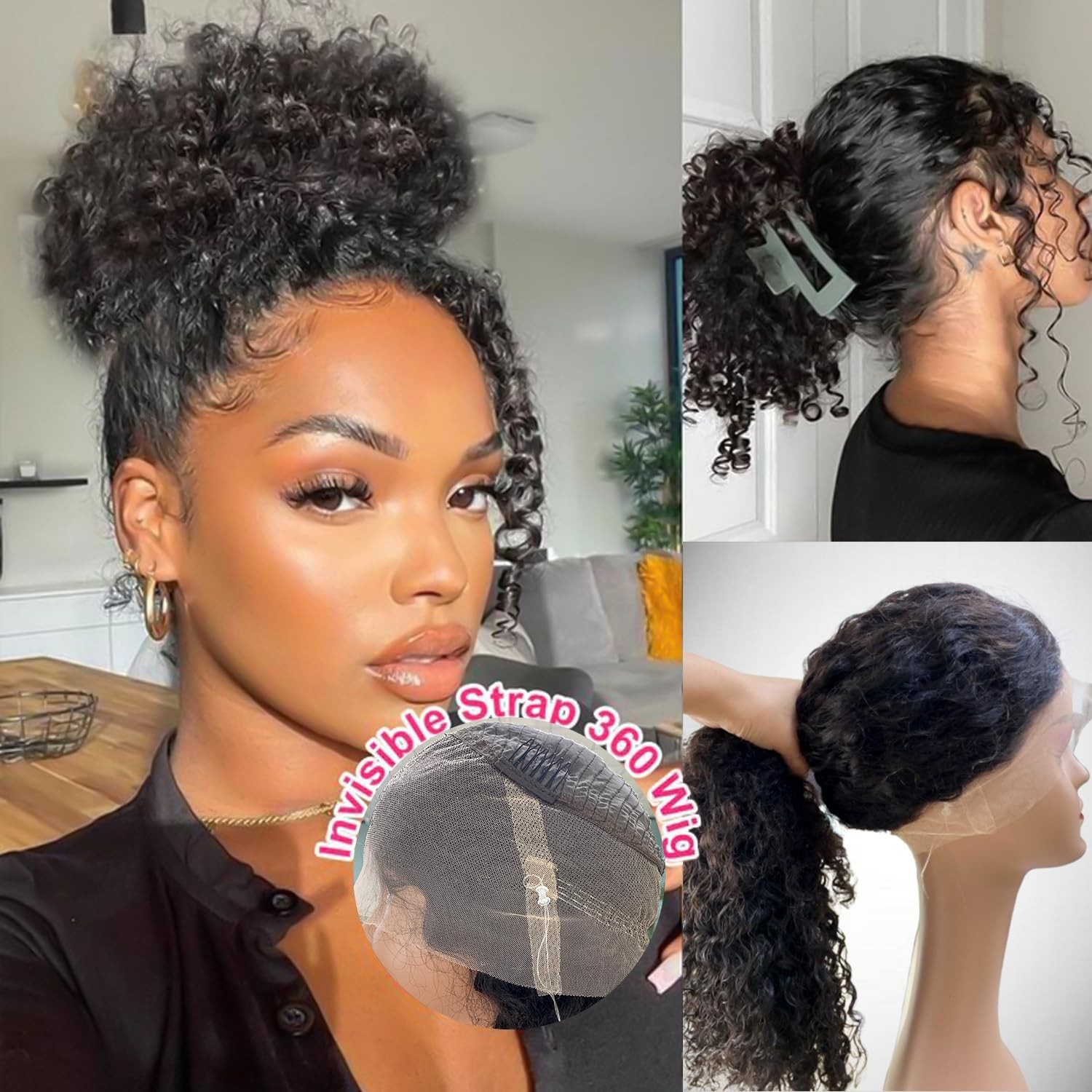 24″ Water Wave Glueless Lace Front Wig – 200 Density Curly Human Hair for Black