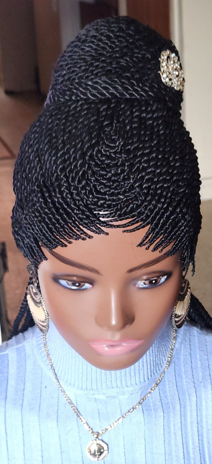 Fully hand braided senegale twist cornrows wig poney bout 1B